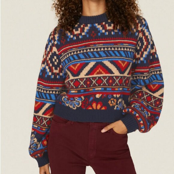 Farm Rio Ainika Tapestry Blue/Red Sweater in XL - Picture 2 of 8